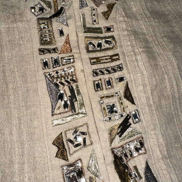 Chicos Rhinestone Beige Linen Jacket Blazer Size Small - Picture 7 of 7